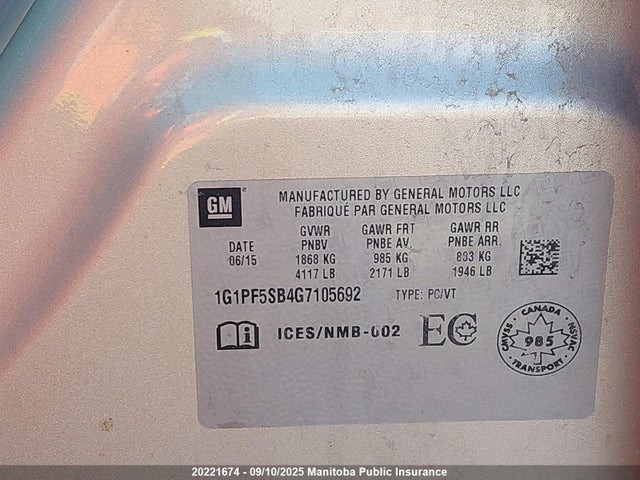 1G1PF5SB4G7105692 Chevrolet luv - vvt, alum, e85 max
