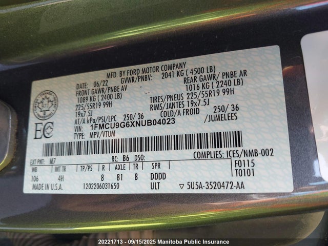 1FMCU9G6XNUB04023 Ford dragon di tc