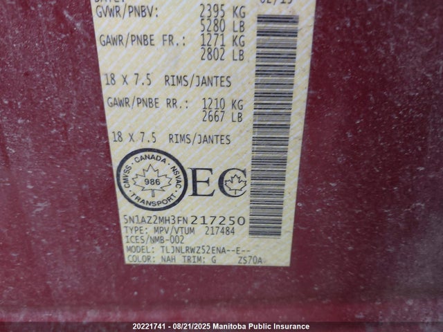 5N1AZ2MH3FN217250 Nissan 2015