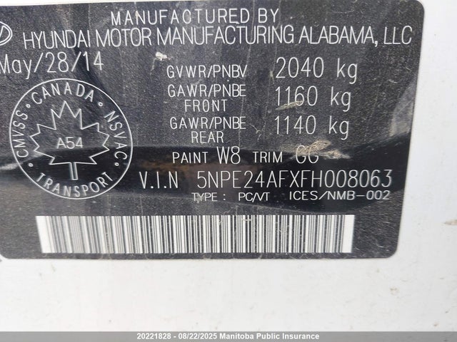 5NPE24AFXFH008063 Hyundai dohc gdi theta-ii