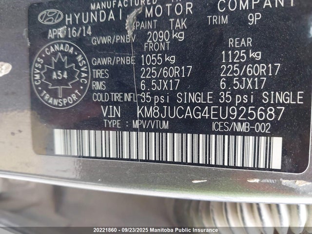 KM8JUCAG4EU925687 Hyundai gdi theta ii