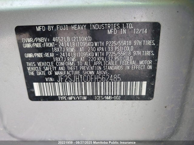 JF2SJHTC0FH562485 Subaru 2.0 turbo co