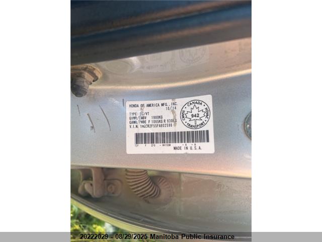 Honda k24w1 2015 1HGCR2F55FA802596 Image 9