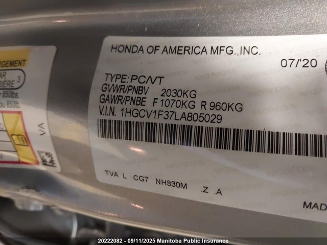 Honda l15be 2020 1HGCV1F37LA805029 Image 9