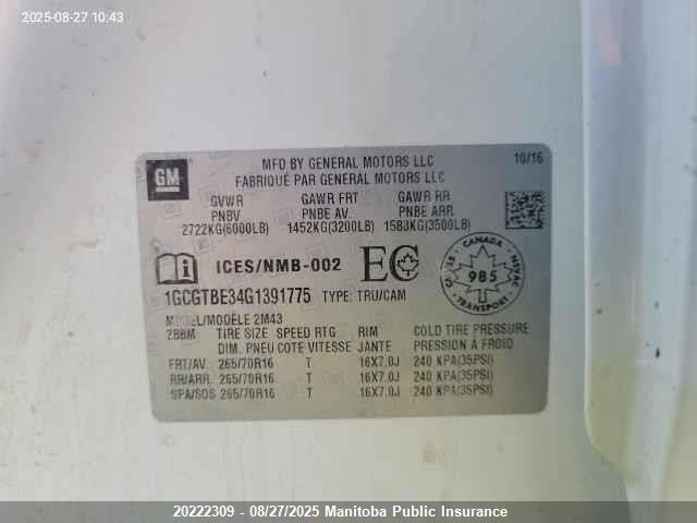 1GCGTBE34G1391775 Chevrolet lfx - sidi, vvt, e85 max, aluminum