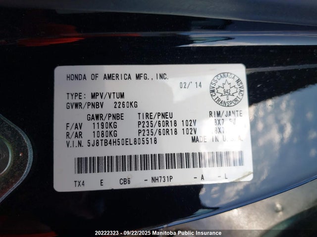 5J8TB4H50EL805518 Acura j35z2