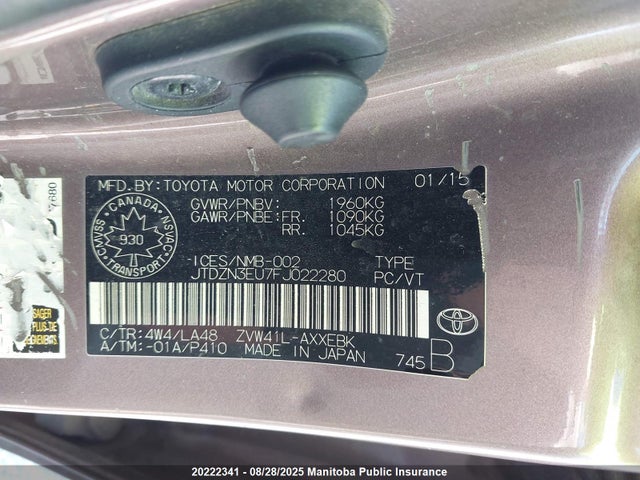 Toyota 2zr-fxe+5jm 2015 JTDZN3EU7FJ022280 Image 9