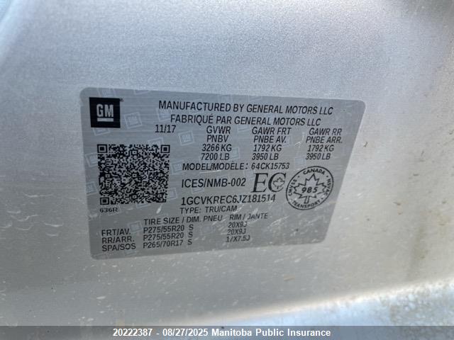1GCVKREC6JZ181514 Chevrolet l83 - sidi: spark ignited direct injection, vvt: variable valve timing, afm, e85 max, alum