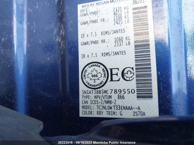 5N1AT3BB5MC789550 Nissan Rogue