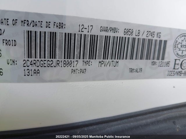 2C4RDGEG2JR180017 Dodge Grand Caravan