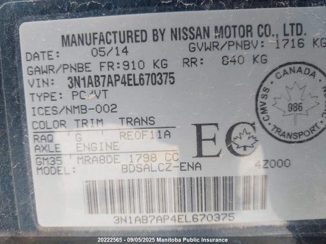 3N1AB7AP4EL670375 Nissan 2014