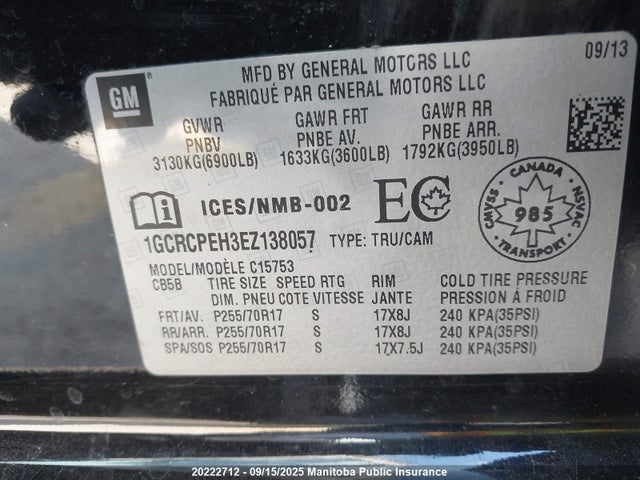 1GCRCPEH3EZ138057 Chevrolet lv3 - vvt, aluminum, e85 max
