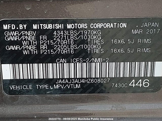 JA4AJ3AU4HZ608027 Mitsubishi 2.0 dohc mivec