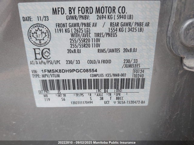 Ford ti-vct 2023 1FMSK8DH9PGC08554 Image 9