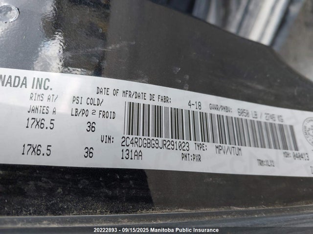 2C4RDGBG9JR291023 Dodge Grand Caravan
