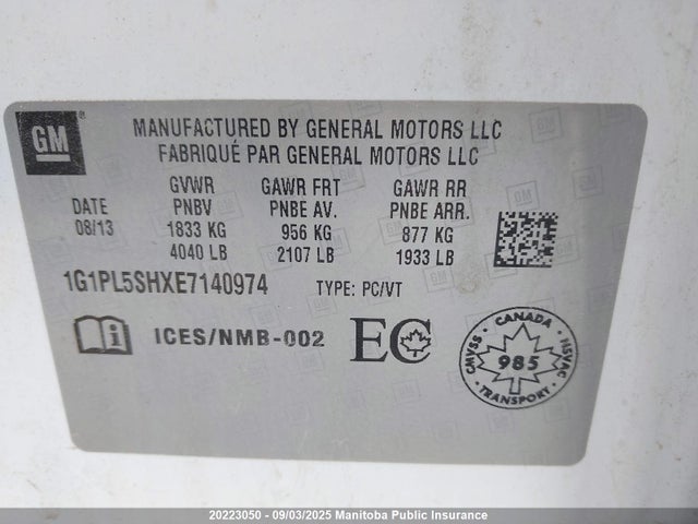 1G1PL5SHXE7140974 Chevrolet luw