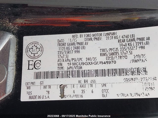 1FMCU9GX6GUB48970 Ford Escape