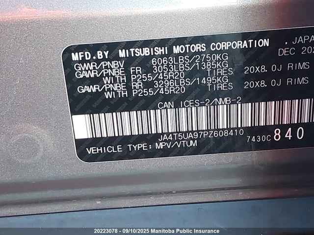 JA4T5UA97PZ608410 Mitsubishi s91-ya1