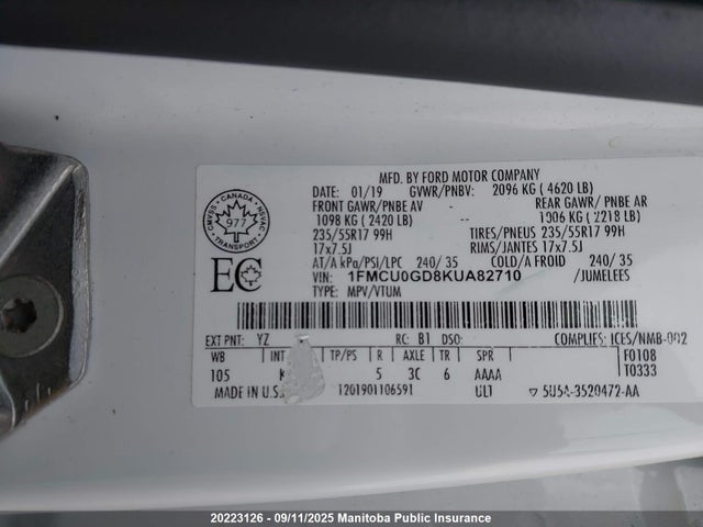 1FMCU0GD8KUA82710 Ford 1.5l gtdi sigma w/premium fuel
