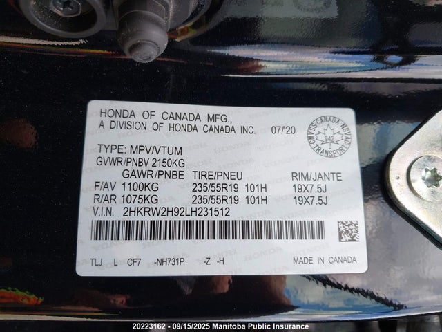 2HKRW2H92LH231512 Honda l15be