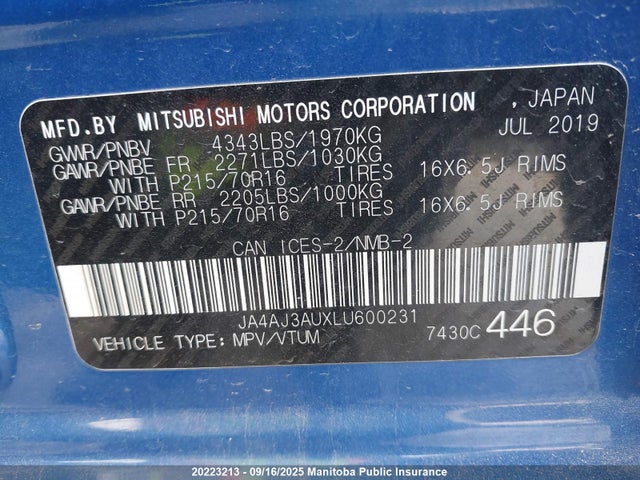 Mitsubishi mivec 2020 JA4AJ3AUXLU600231 Image 9