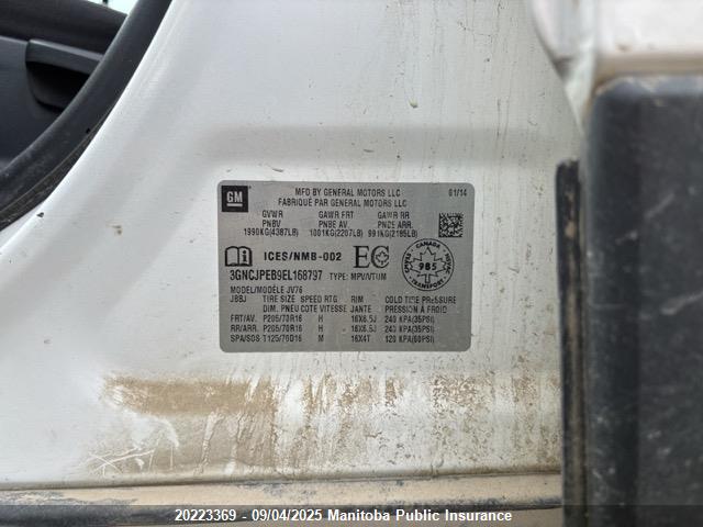 2014 Chevrolet Trax Lt მანქანა იყიდება აუქციონზე, vin: 3GNCJPEB9EL168797, აუქციონის ნომერი: 20223369