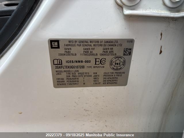 GMC lea - e85 max, aluminum 2016 2GKFLTEK9G6187208 Image 9