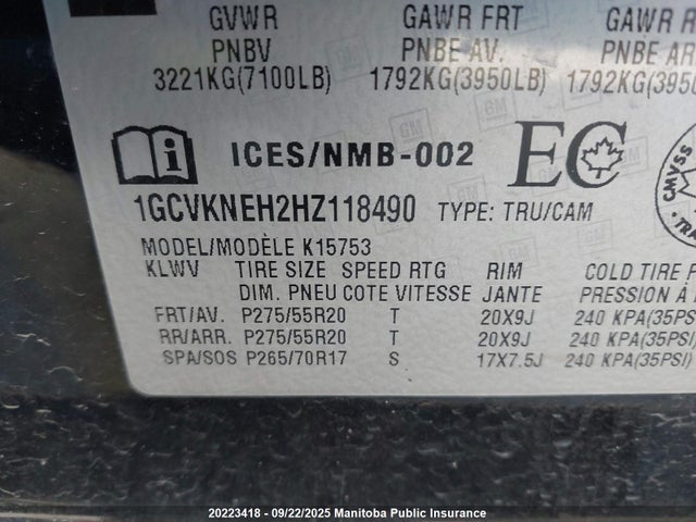 1GCVKNEH2HZ118490 Chevrolet lv3 - gen 5, sidi, vvt: variable valve timing, e85 max, alum