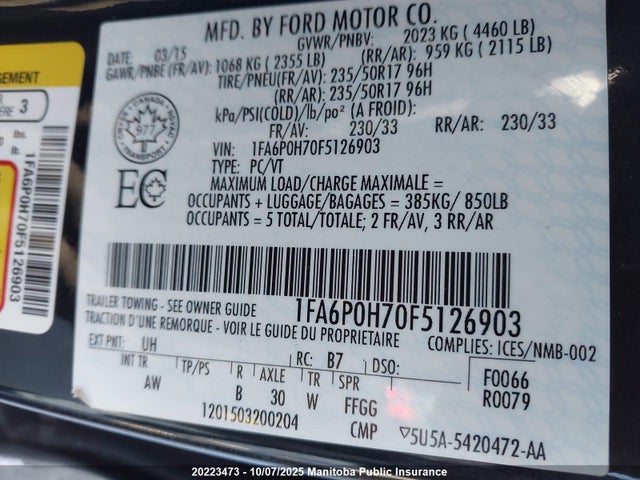 Ford 2015 2015 1FA6P0H70F5126903 Image 9
