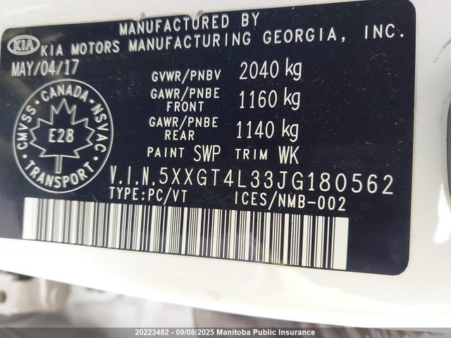 5XXGT4L33JG180562 KIA gdi