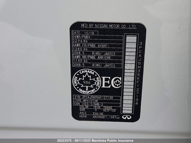 3PCAJ5M35KF127138 Infiniti QX50