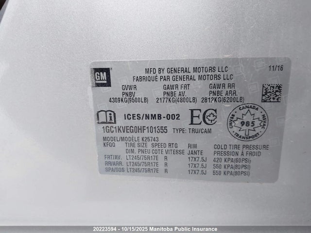 1GC1KVEG0HF101355 Chevrolet l96 - e85 max, iron
