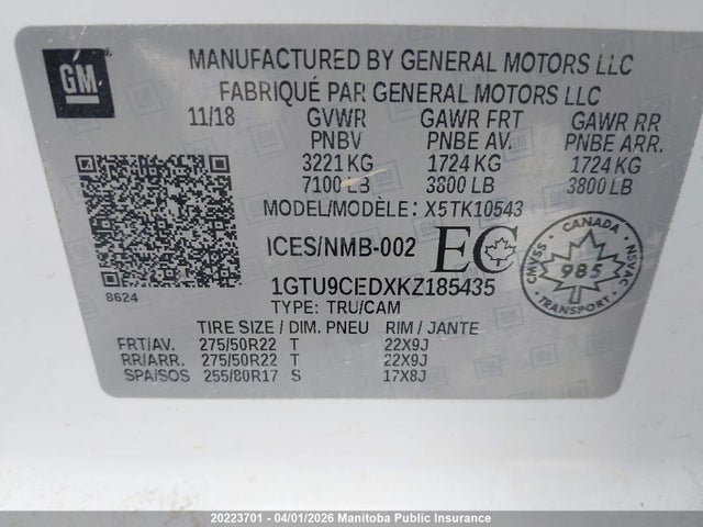 1GTU9CEDXKZ185435 GMC Sierra 1500 Elevation Crew Cab