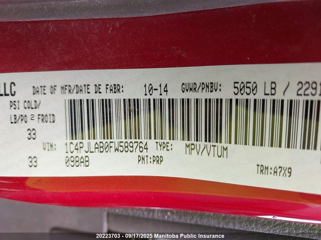 1C4PJLAB0FW589764 Jeep Cherokee