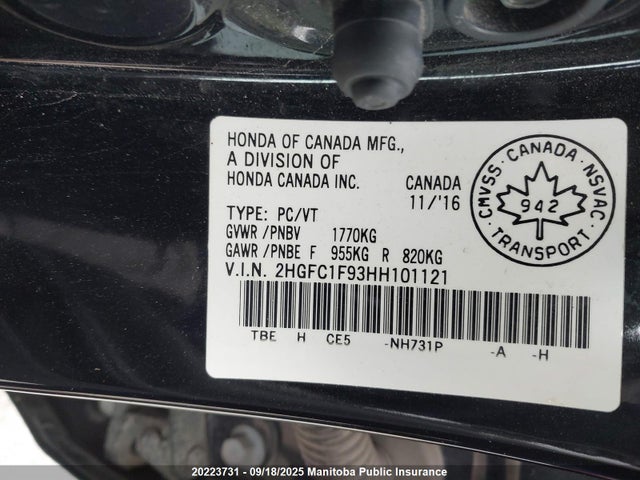 2HGFC1F93HH101121 Honda l15b7