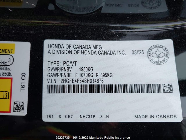 Honda lfc3 2025 2HGFE4F84SH014676 Image 9