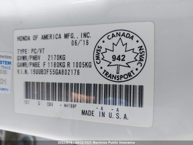 19UUB3F55GA802176 Acura j35y6