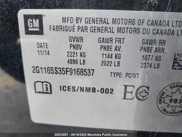 Chevrolet lfx 2015 2G1165S35F9168537 Image 9