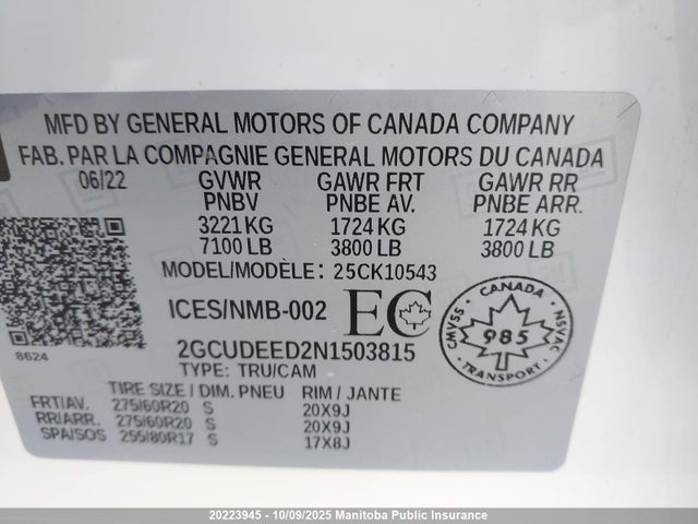 Chevrolet l84 2022 2GCUDEED2N1503815 Image 9