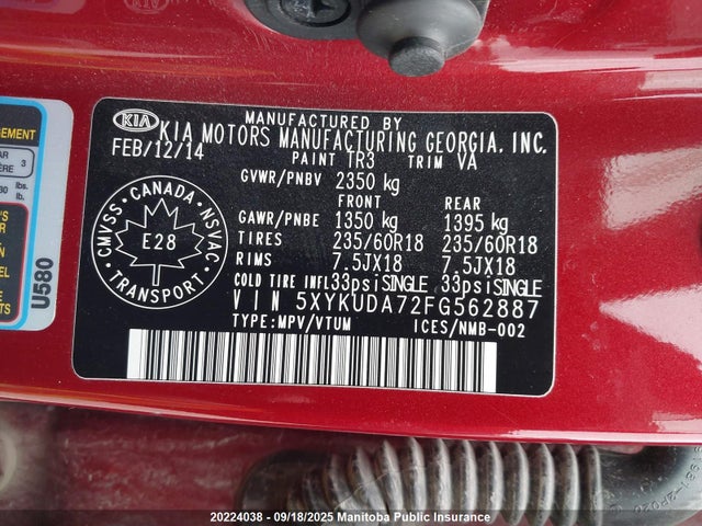 KIA gasoline 3.3 v6 gdi lambda ii 2015 5XYKUDA72FG562887 Image 8