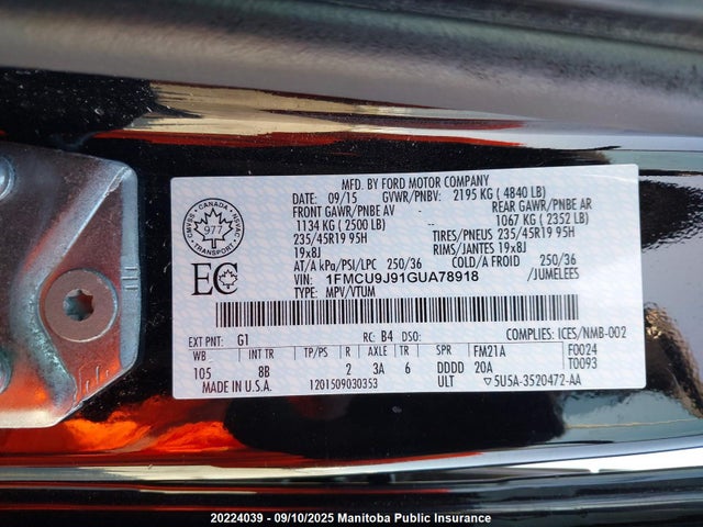 Ford Escape 2016 1FMCU9J91GUA78918 Image 8