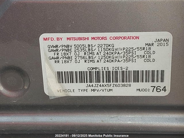 JA4JZ4AX5FZ603828 Mitsubishi sohc mivec
