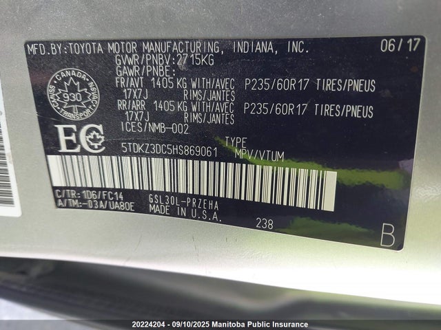 Toyota 2gr-fks 2017 5TDKZ3DC5HS869061 Image 9
