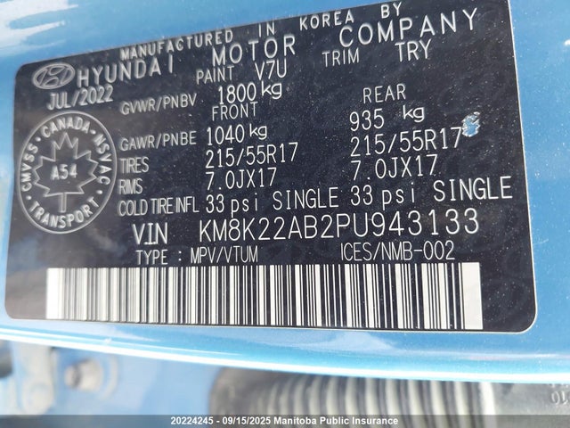 KM8K22AB2PU943133 Hyundai mpi nu pe