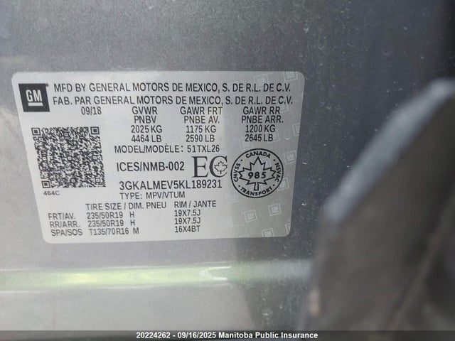3GKALMEV5KL189231 GMC lyx - direct injection, vvt, fgt, turbo, alum, gen 1