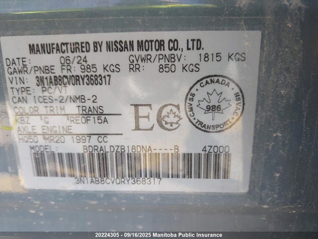3N1AB8CV0RY368317 Nissan Sentra