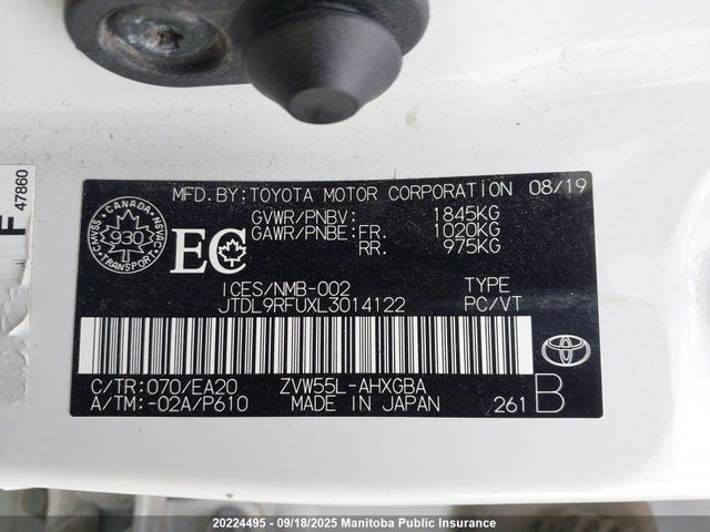 JTDL9RFUXL3014122 Toyota 2zr-fxe,1nm