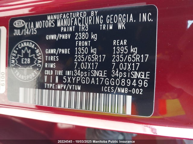 5XYPGDA17GG089496 KIA dohc t-gdi theta ii