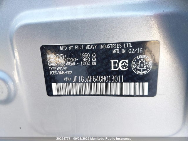 JF1GJAF64GH013011 Subaru 2.0l na