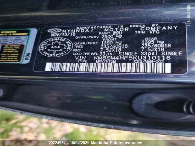 Hyundai gdi lambda ? 2019 KM8SM4HF5KU310116 Image 9